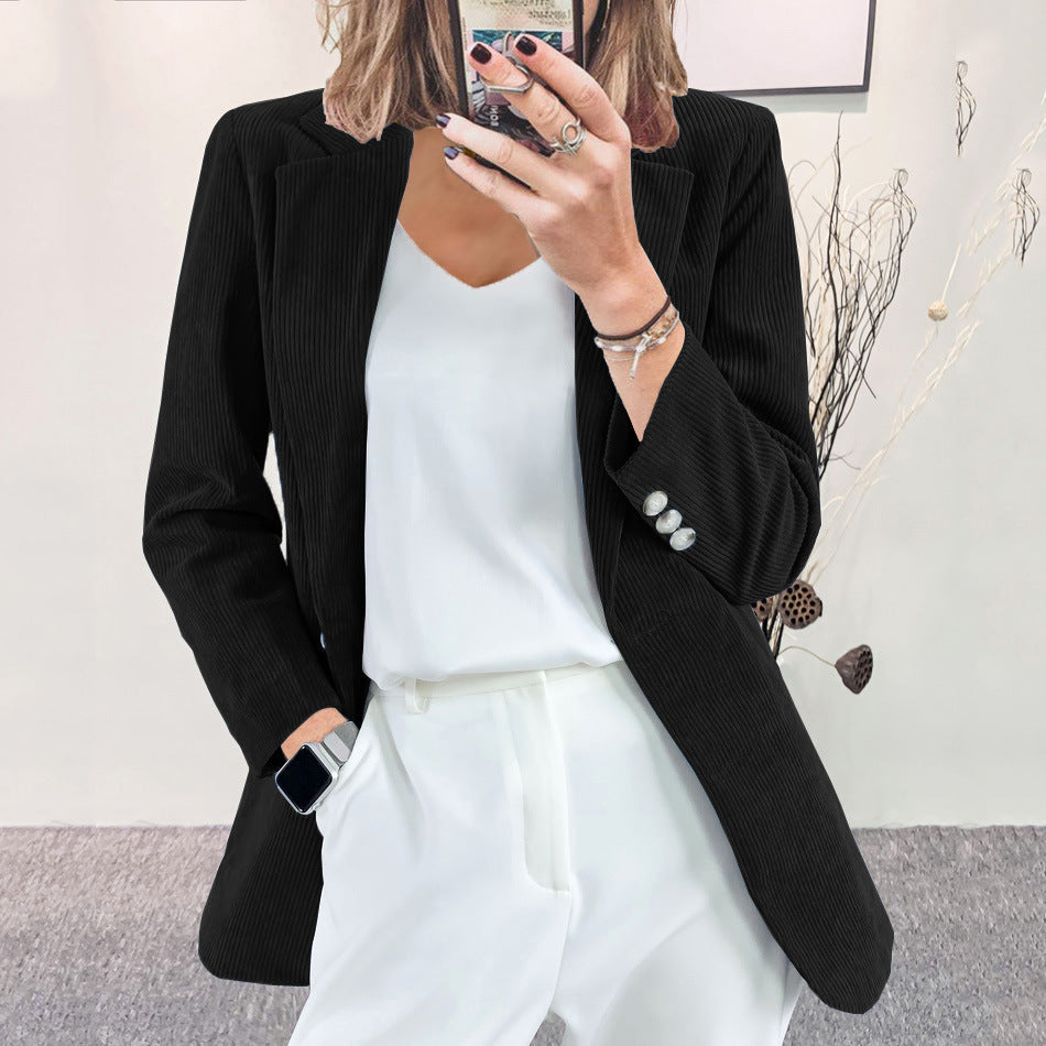 Women's corduroy blazer with a fine texture and elegant details, size S