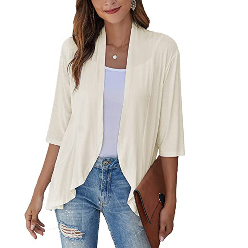 Women's lightweight chiffon jacket with open front and 3/4 sleeves, size