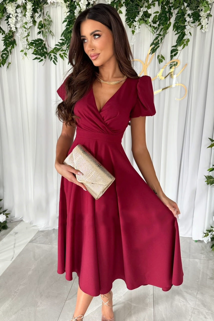 GR | Stylisches Pendeln Unifarbe V-Ausschnitt Puffärmel Kleid