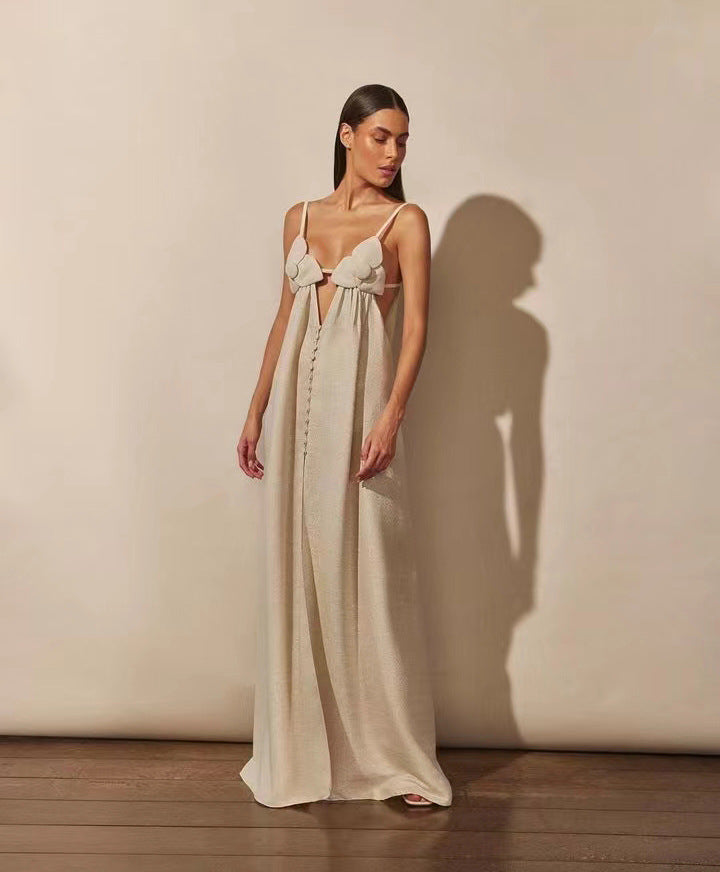GR | Maxi dress with V-neck and high floral slit