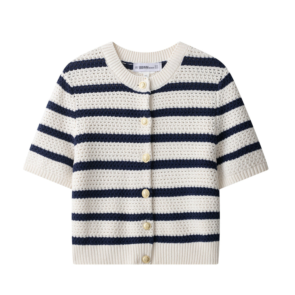 Damen Kurzarm-Strickjacke mit auffälligem Streifenmuster und zeitlosem Design GR
