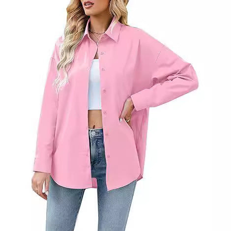 Women's relaxed-fit shirt blouse with long sleeves and modern details, size S