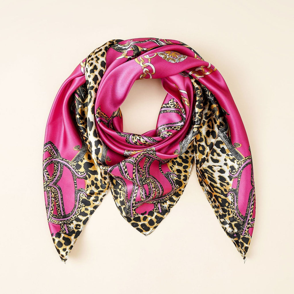 Women's silk scarf with elegant animal print and luxurious design, size S