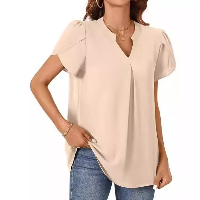 Damen Bluse mit eleganter V-Ausschnitt-Detail und leichten Puffärmeln GR