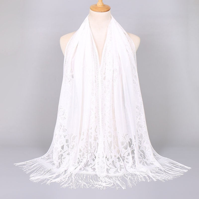 Women's long lace scarf with fringed edges, size