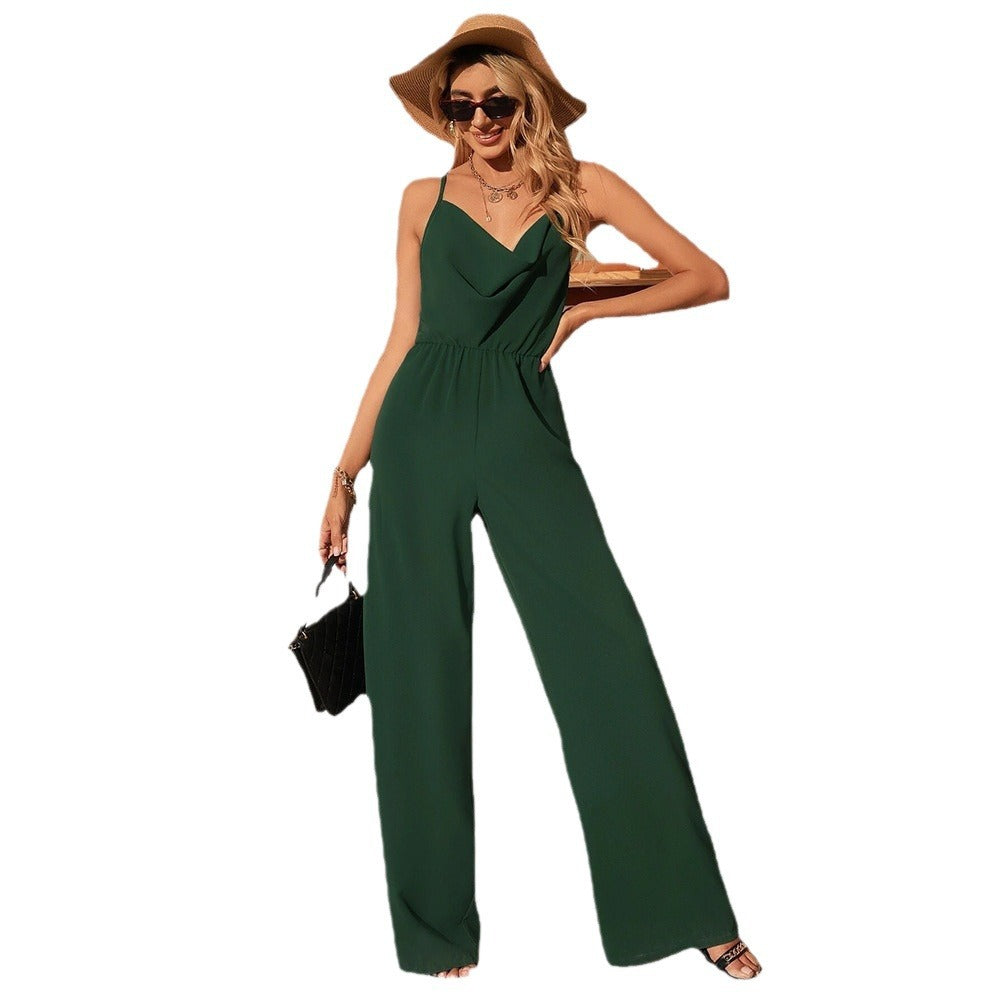 GR | Jumpsuit High waist Spaghetti straps Draped neckline Wide legs