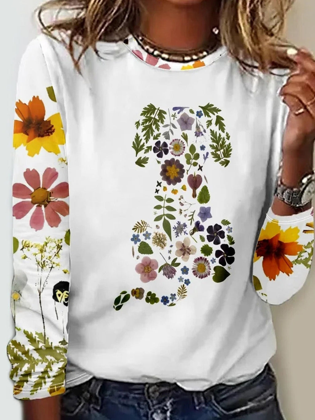 GR | Floral round neck T-shirt 