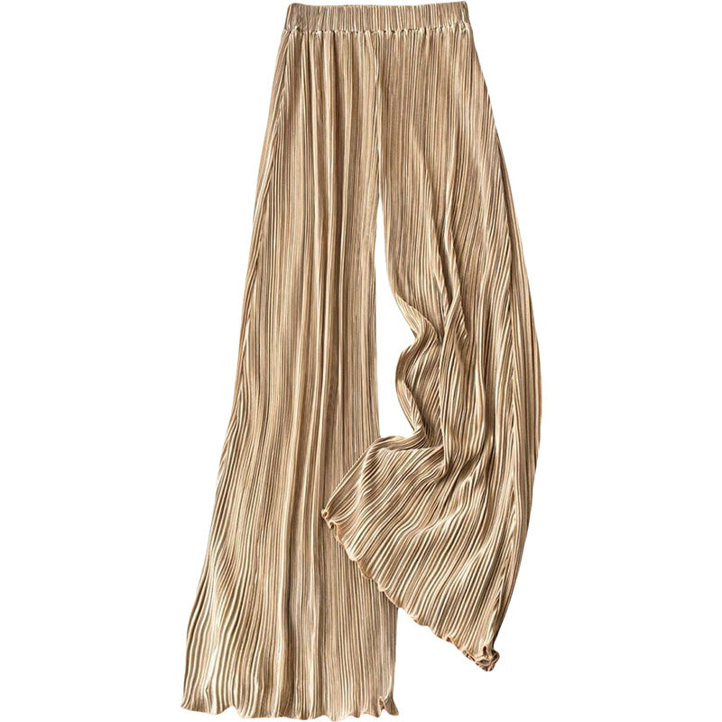 Women's pleated summer trousers with high waist and elasticated waistband, size
