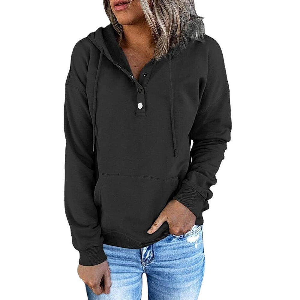 Damen Kapuzenpullover mit Knopfleiste und lässigem Schnitt GR