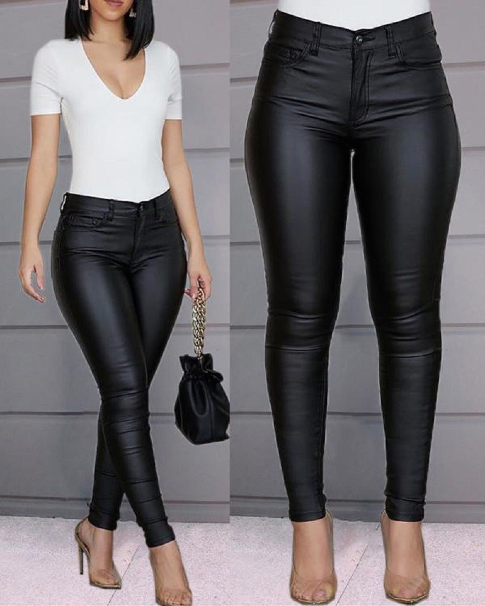 GR | Lederähnliche, Figurbetonte Leggings mit Hohem Bund
