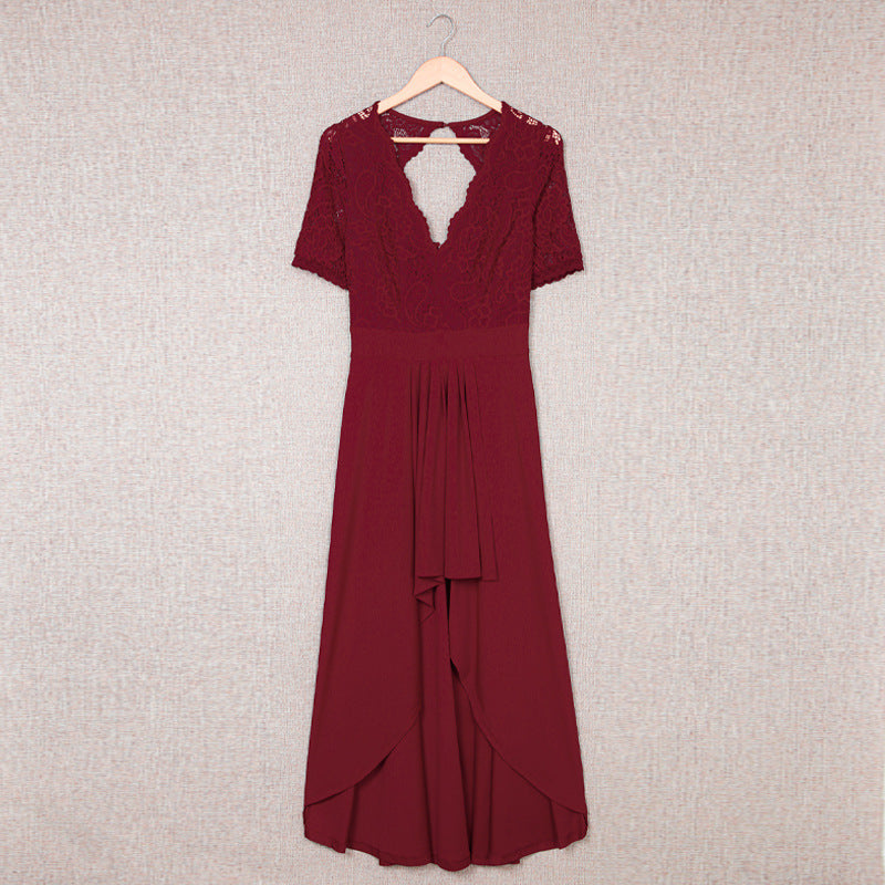 Women's elegant evening dress with deep V-neck and gathered hem, size S