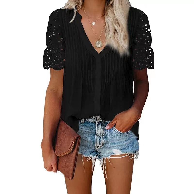 Damen Bluse mit raffinierten Stoffdetails und Spitzenärmeln GR