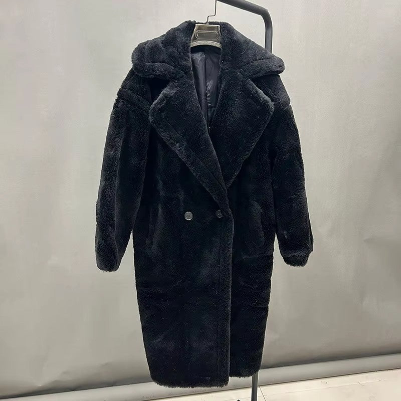 Women's fleece coat with double button placket and trendy cut, size S
