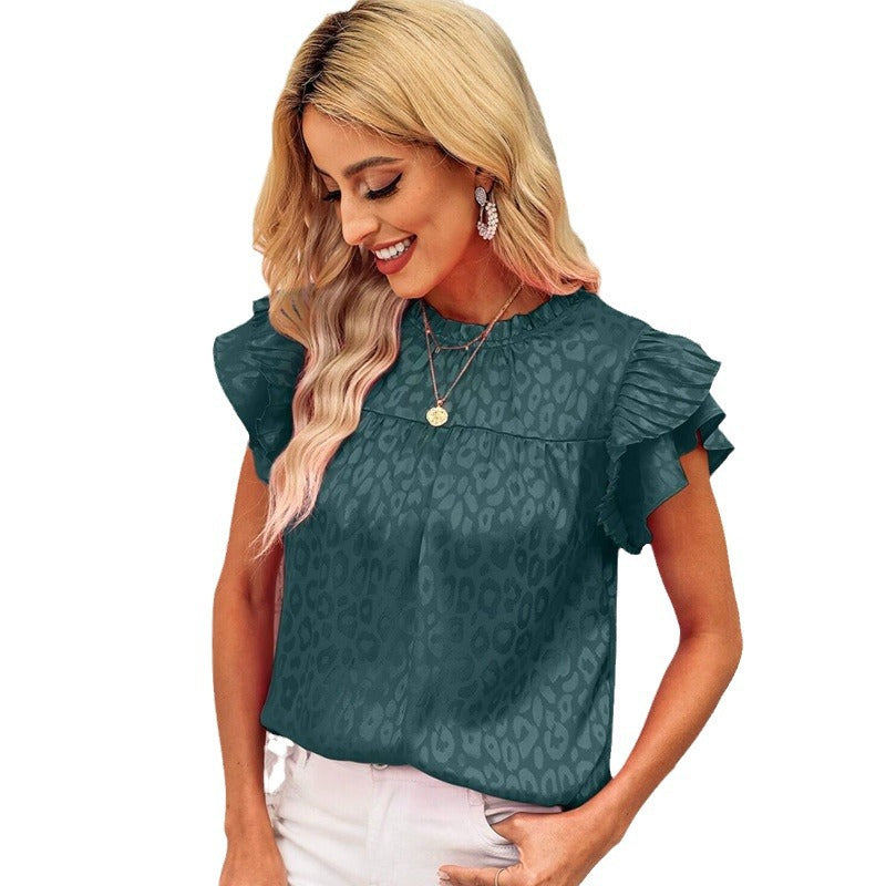 Damen Bluse mit modischen Rüschendetails und elegantem Leopardenmuster GR