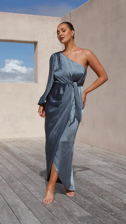 GR | Satin maxi dress with one shoulder