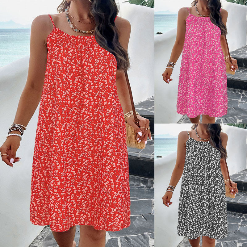 Women's sleeveless summer dress with elasticated waistband and floral pattern, size