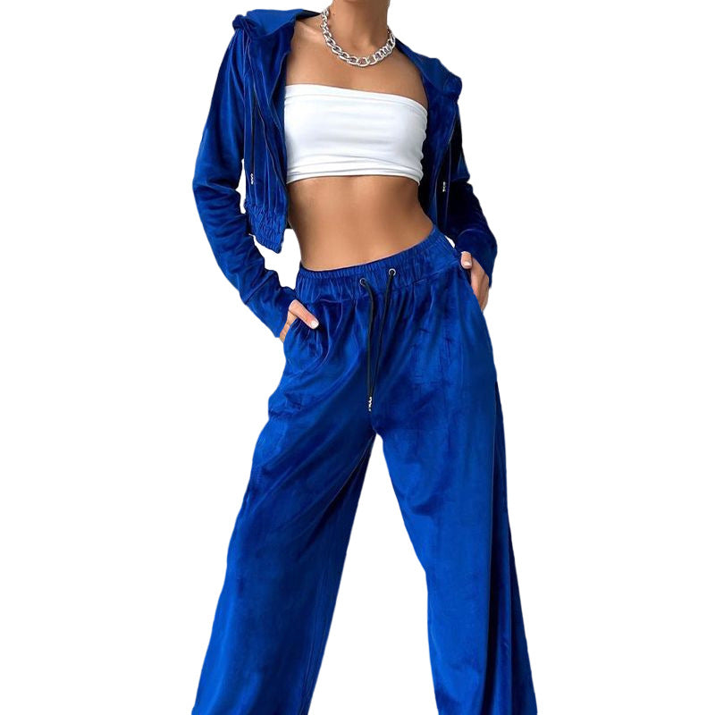 Damen Sportliches Freizeit-Set mit lässiger Kapuzenjacke und weit geschnittenen Hosen GR