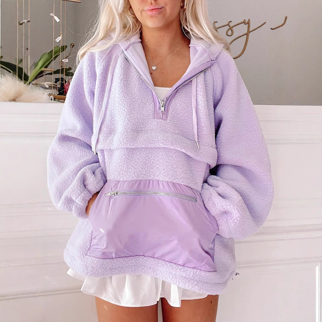 Damen Fleece-Pullover mit hohem Kragen und praktischer Fronttasche GR