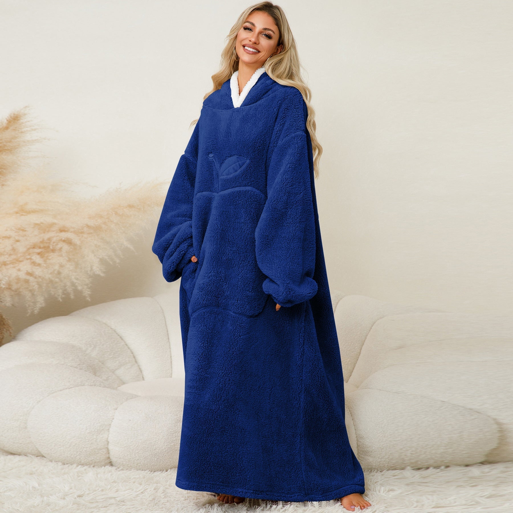 Damen Kuscheliger Hoodie-Decke mit großen Taschen und kontrastierendem Innenfutter GR