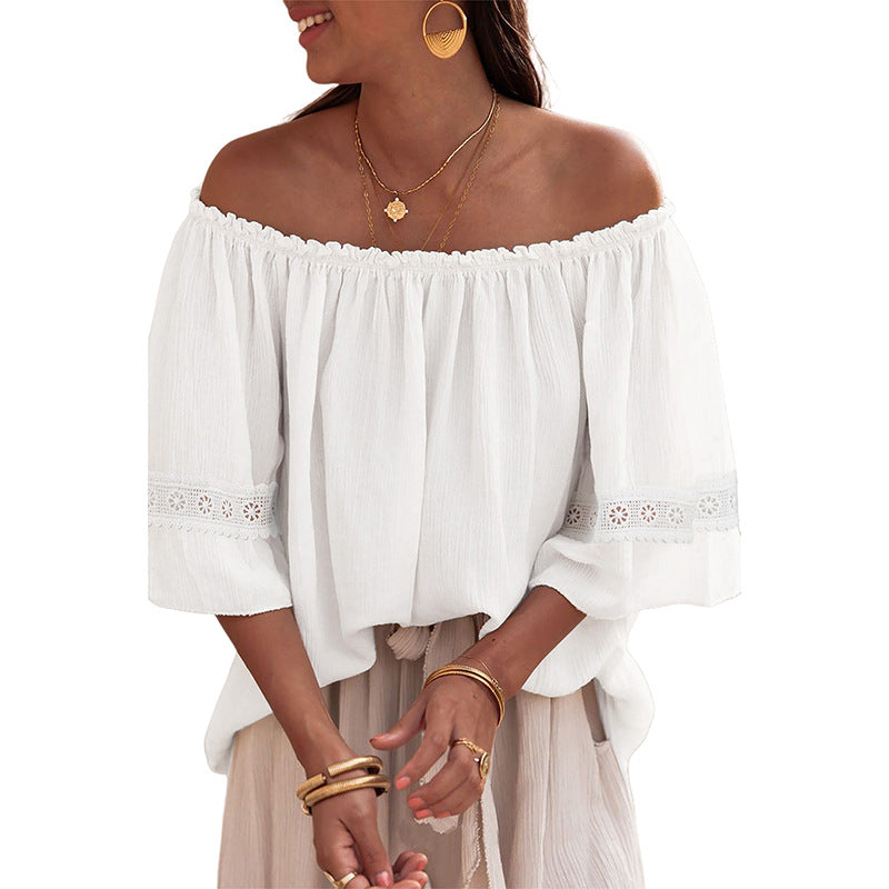 Damen Off-Shoulder Bluse mit bestickten Details GR