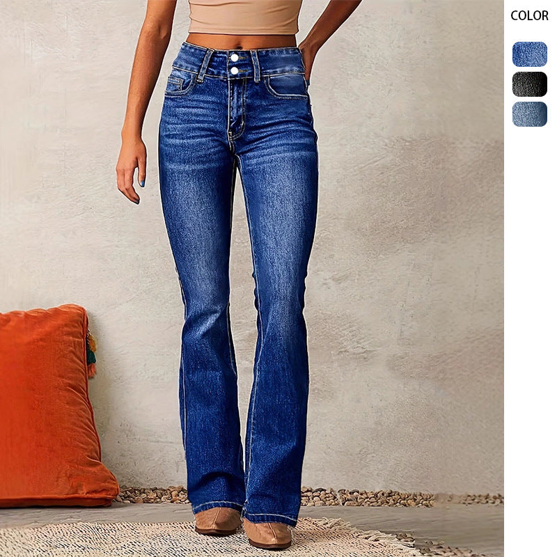 Damen Bootcut Jeans mit hohem Bundle und modischen Details GR