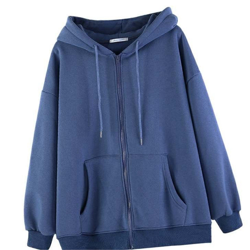 GR Zip-up Oversized Solid Pocket Hooded Long Sleeve Loose Baseball Jacket