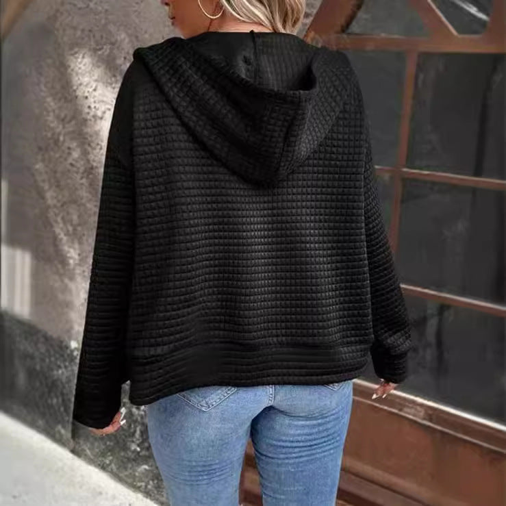 Damen gemütliche Kapuzenjacke aus strukturiertem Material GR
