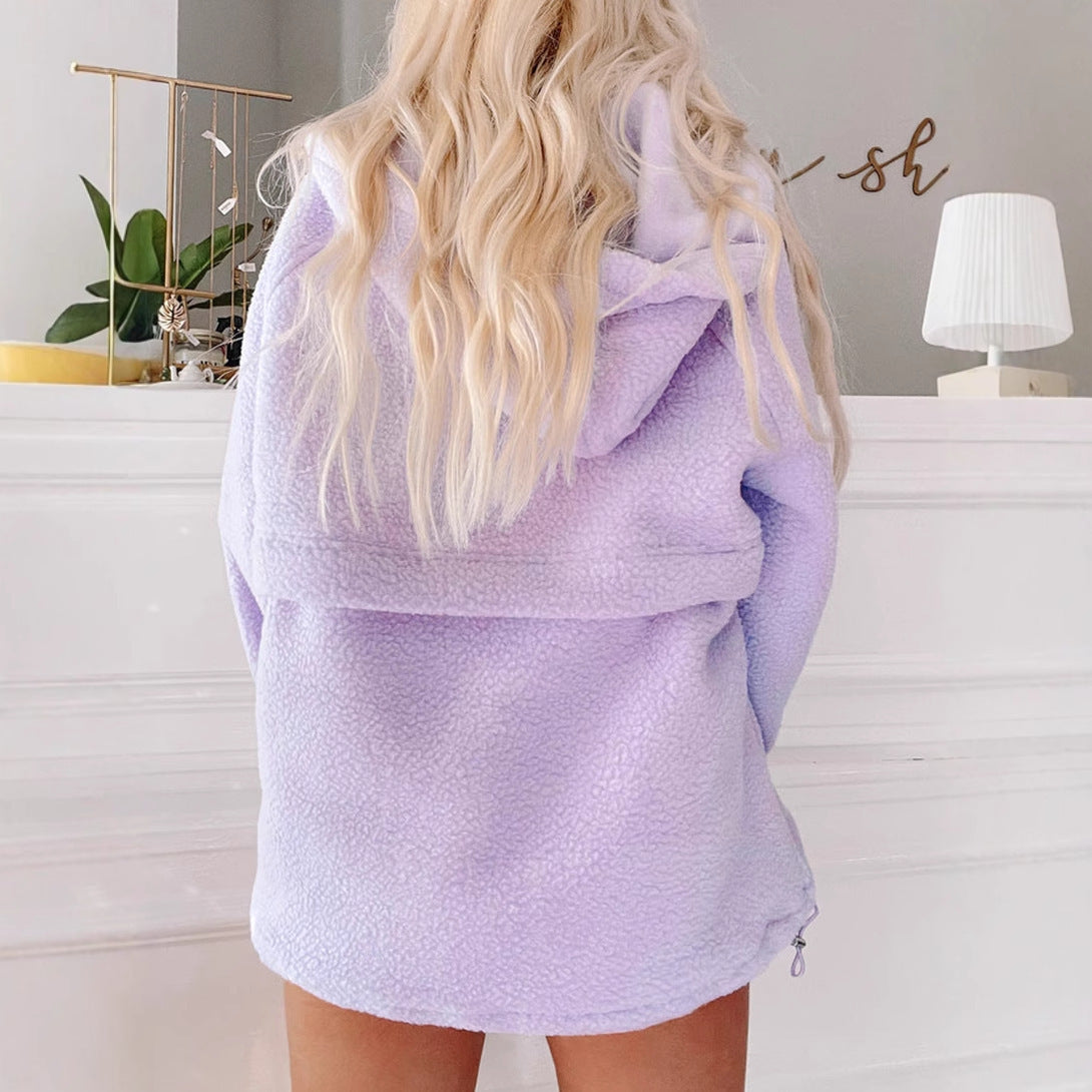 Damen Fleece-Pullover mit hohem Kragen und praktischer Fronttasche GR