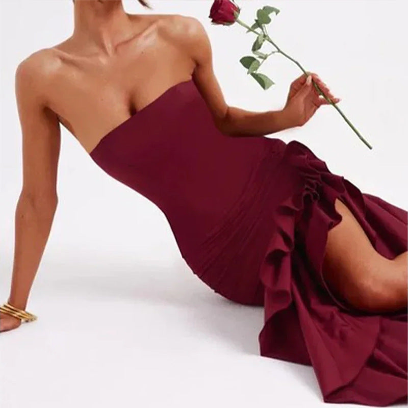 Women's evening dress with movable ruffled skirt and fitted top, size