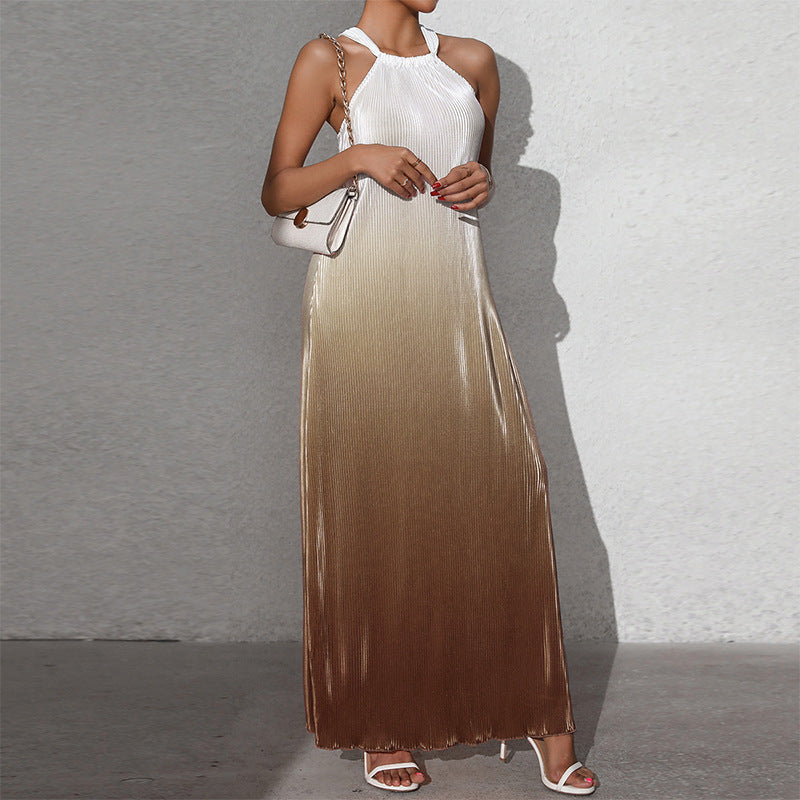 GR | Gradient Spaghetti Strap A-Line Long Dress