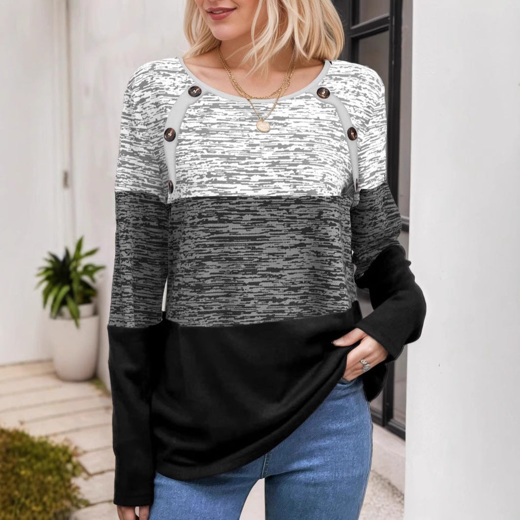 Damen Pullover mit dekorativen Knopfdetails und modernem Farbblock-Design GR