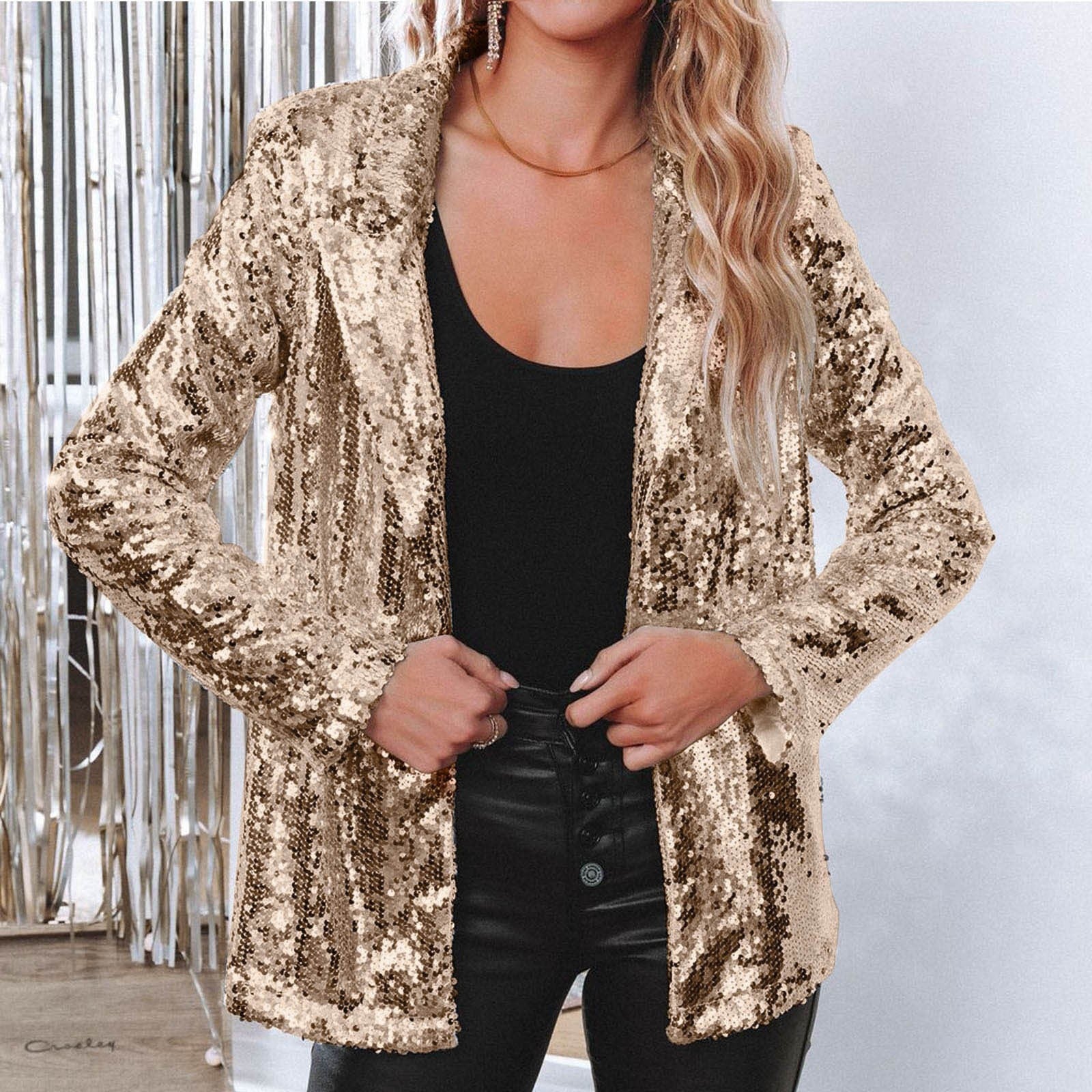 Women's elegant sequined blazer with shimmering finish, size GR