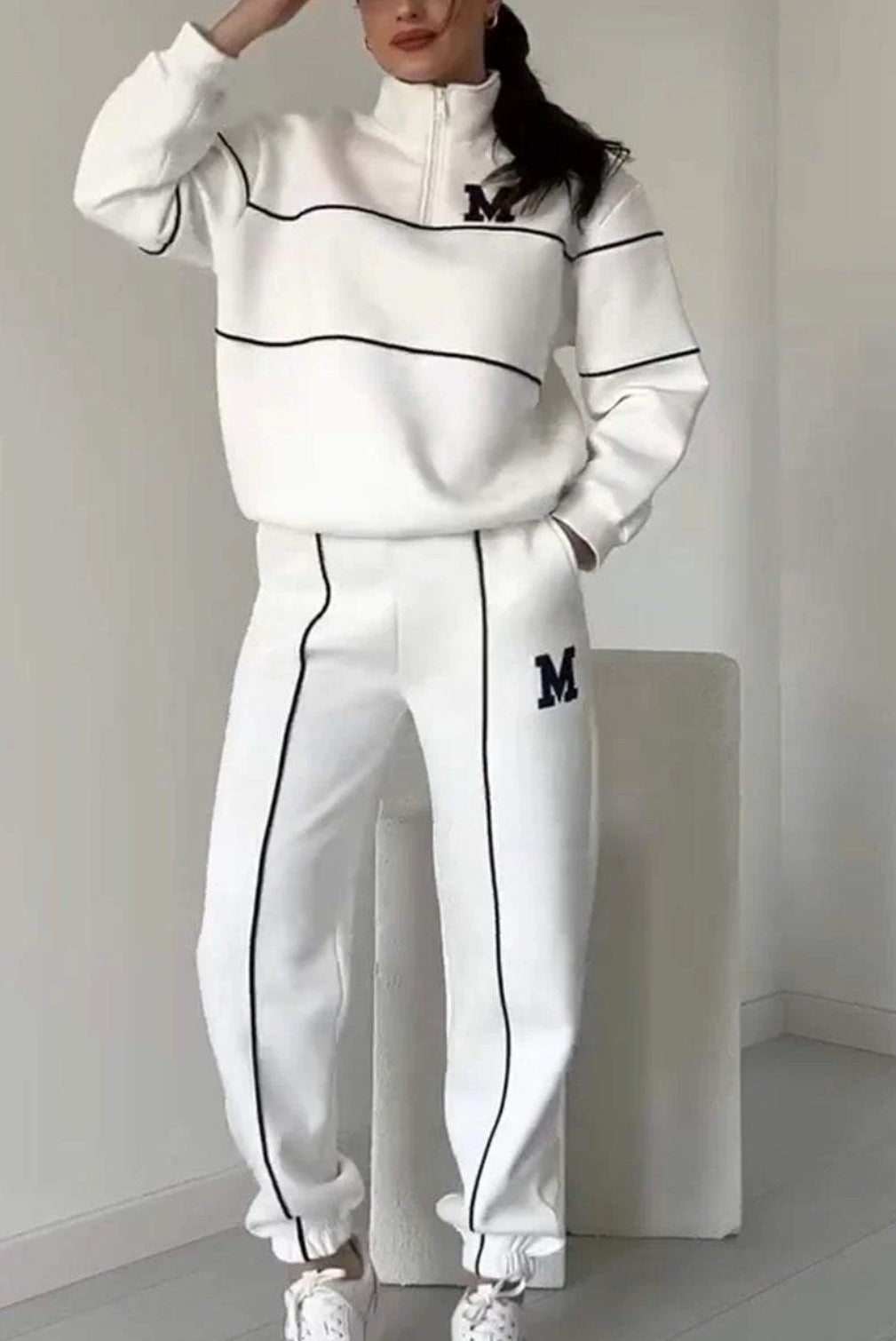 Damen sportliches Fleece-Anzugset mit Stehkragen und praktischen Taschen GR