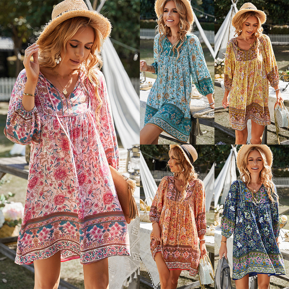 Women's casual dress with floral design and loose fit, size