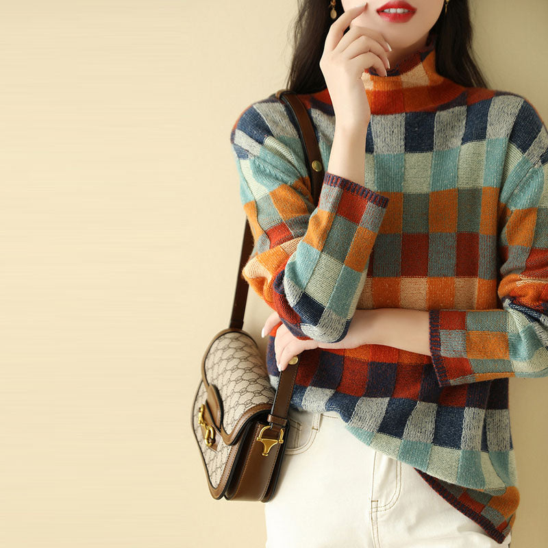 GR | Bunter Karierter Strickpullover
