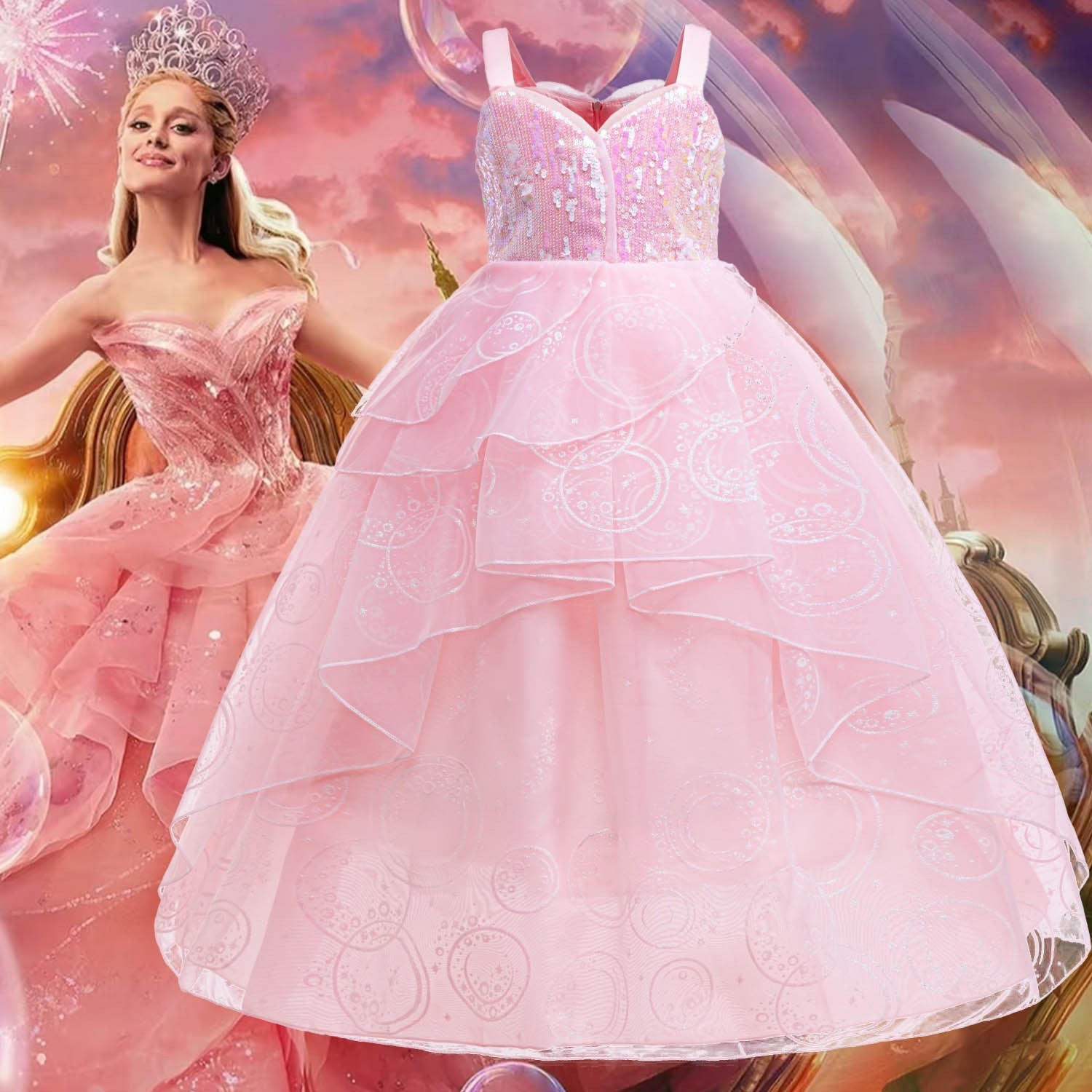 Glinda Cosplay Dress – Pink Princess Ball Gown for Girls (Wedding, Stage) Size