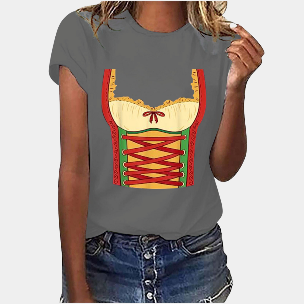 GR | T-Shirt Kurze Ärmel Dirndl Druck T-Shirts Damenbekleidung