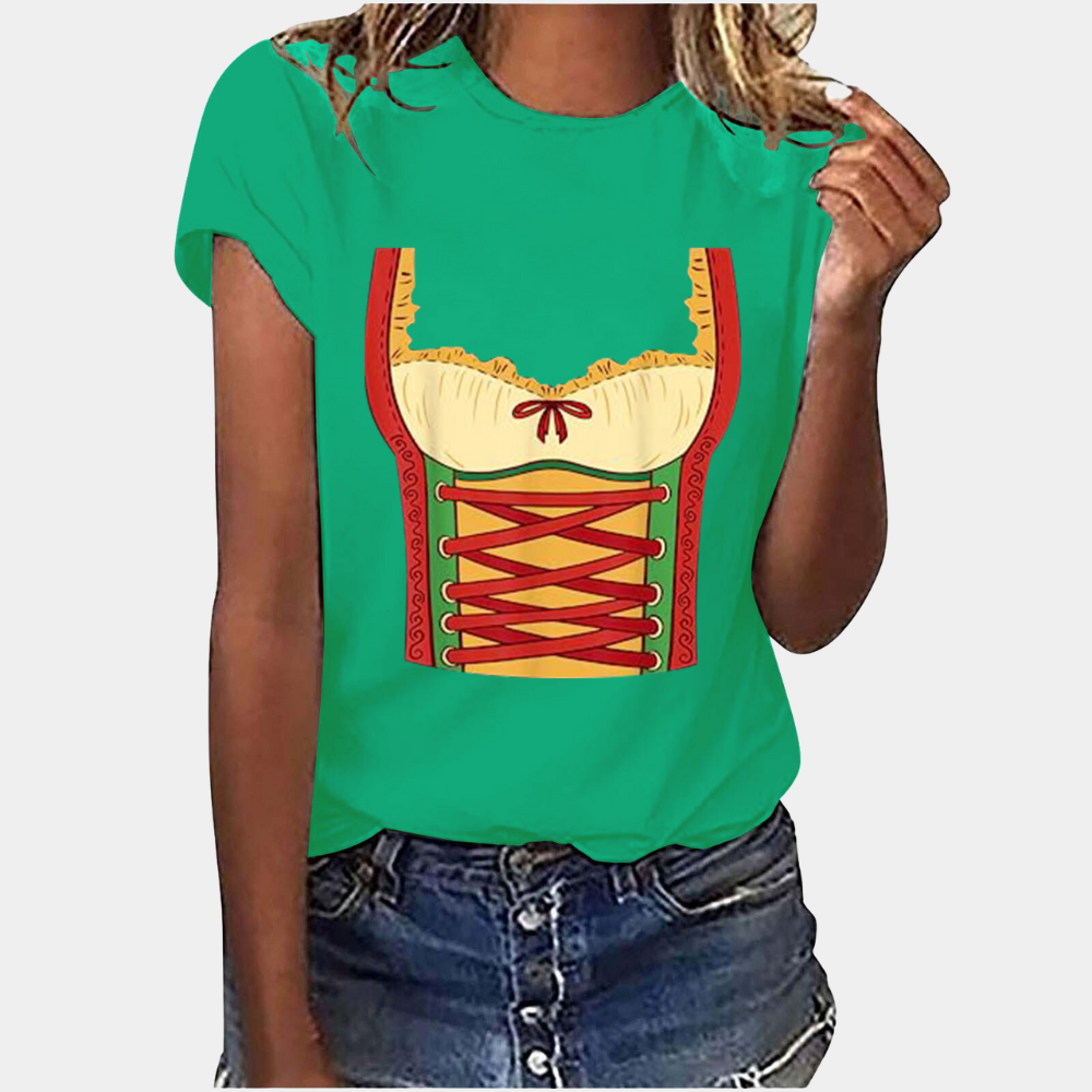 GR | T-Shirt Kurze Ärmel Dirndl Druck T-Shirts Damenbekleidung