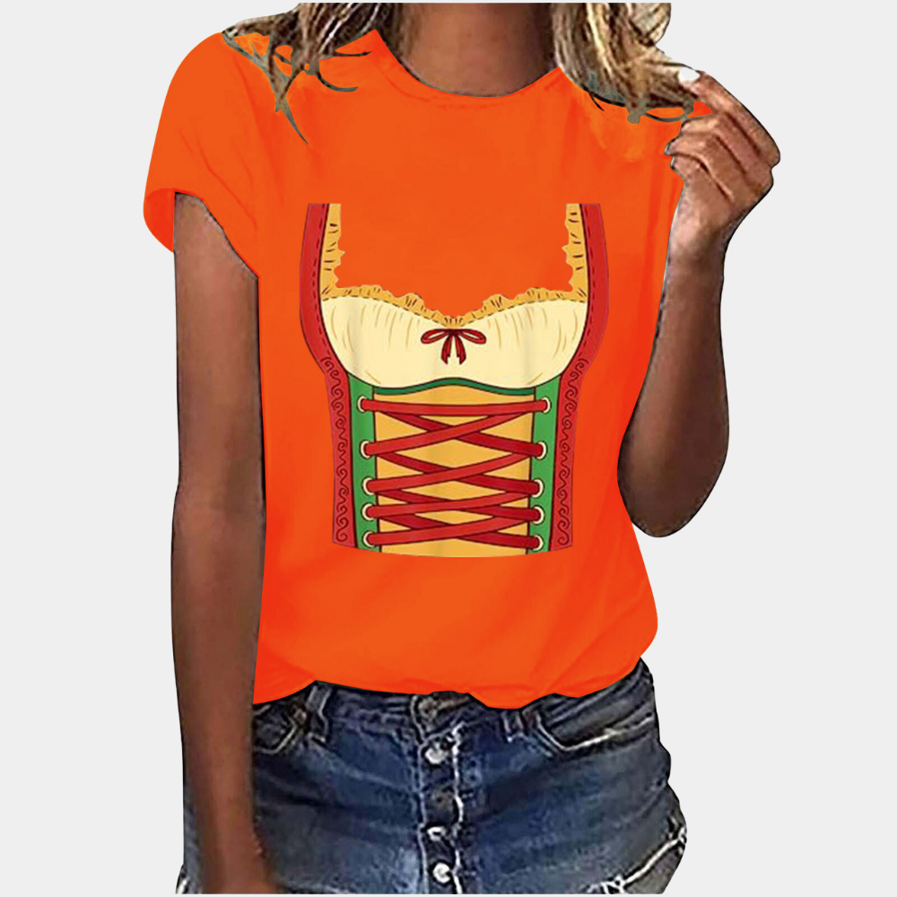 GR | T-Shirt Kurze Ärmel Dirndl Druck T-Shirts Damenbekleidung