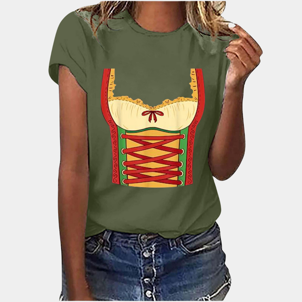 GR | T-Shirt Kurze Ärmel Dirndl Druck T-Shirts Damenbekleidung