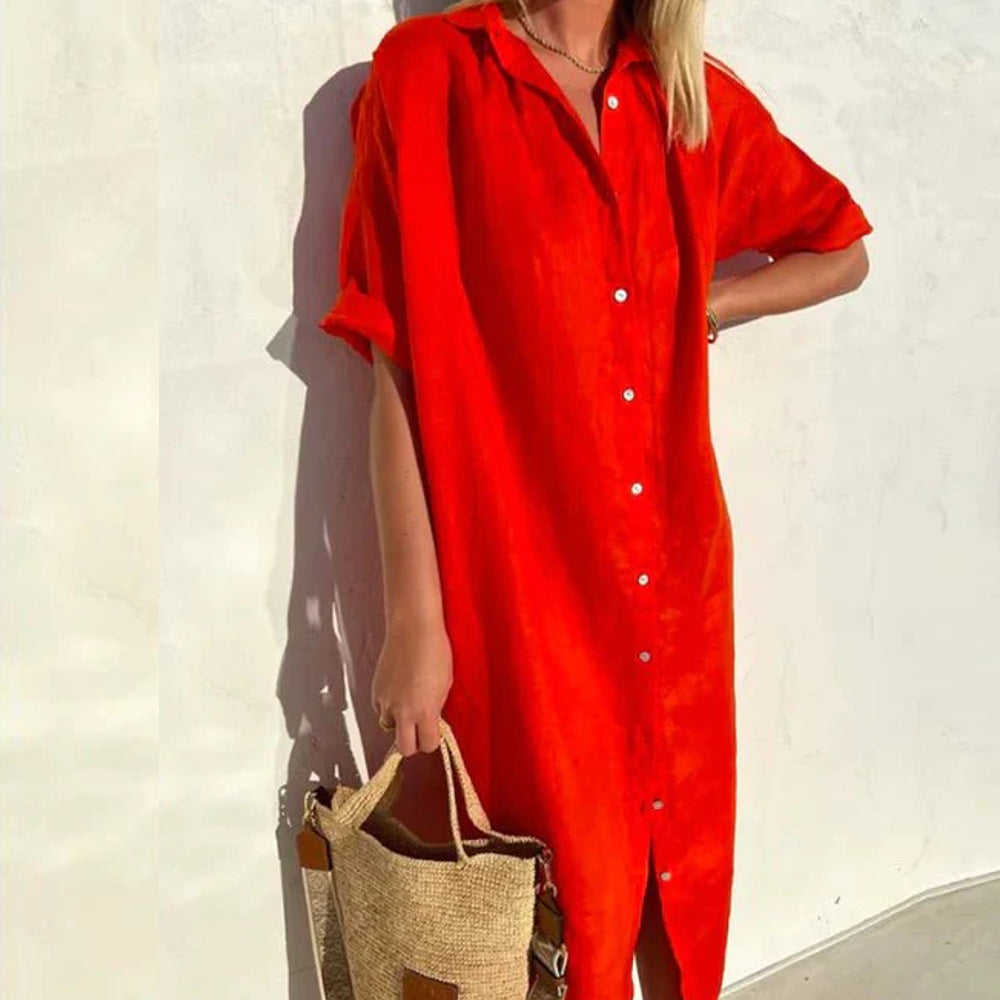 GR | Solid color cotton shirt dress for stylish comfort