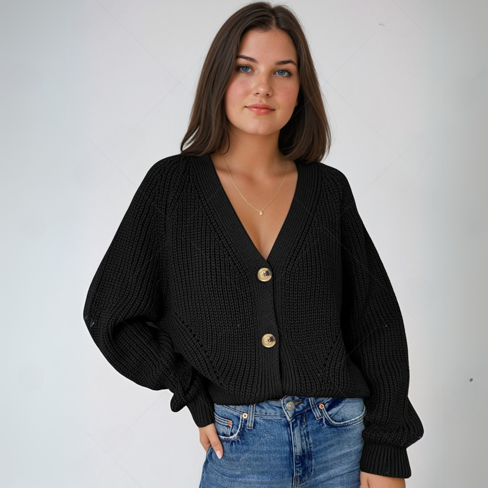 GR | STRICK-CARDIGAN MIT V-AUSSCHNITT