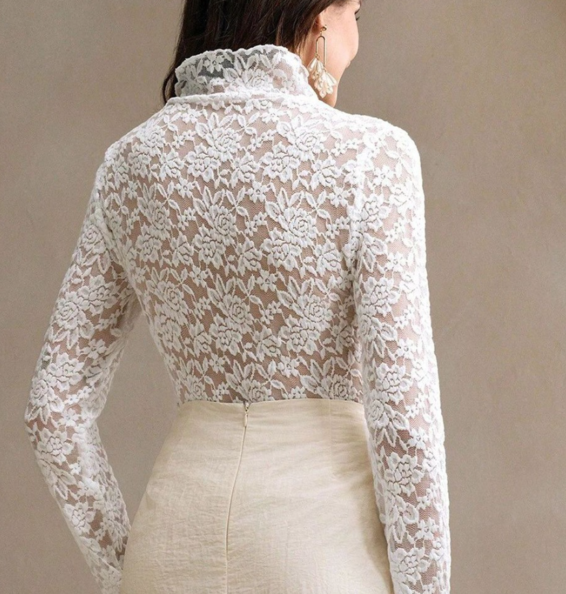 GR | Lace Long Sleeve Stretchy Turtleneck T-Shirt 