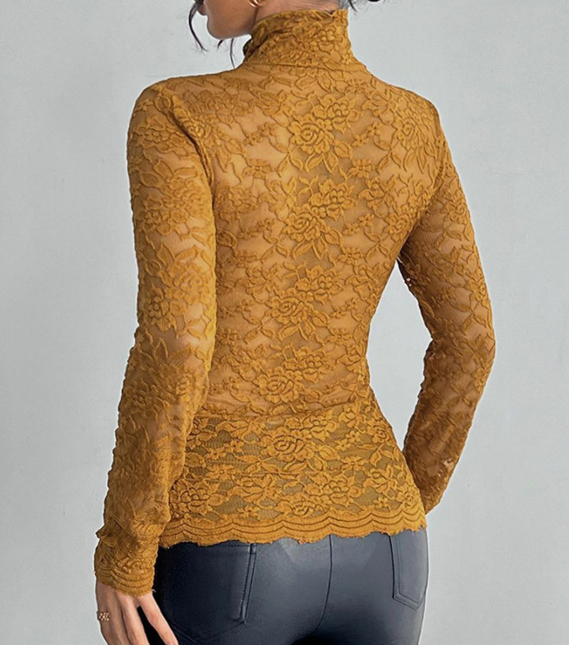 GR | Lace Long Sleeve Stretchy Turtleneck T-Shirt 