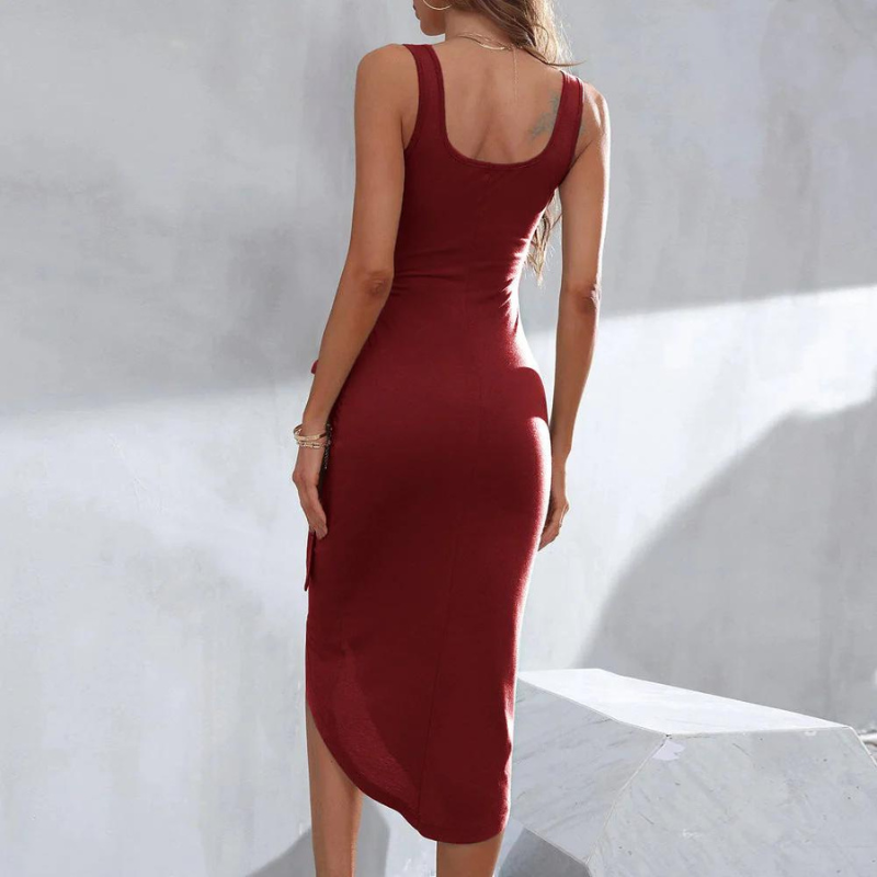 GR | Elegantes Midikleid mit asymmetrischem Bindegürtel