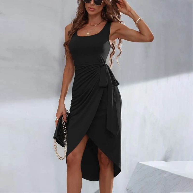GR | Elegantes Midikleid mit asymmetrischem Bindegürtel