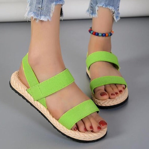 GR | Flat Sandals with Elastic Straps, Summer Shoes, Women's Sandals