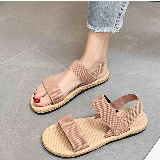 GR | Flat Sandals with Elastic Straps, Summer Shoes, Women's Sandals