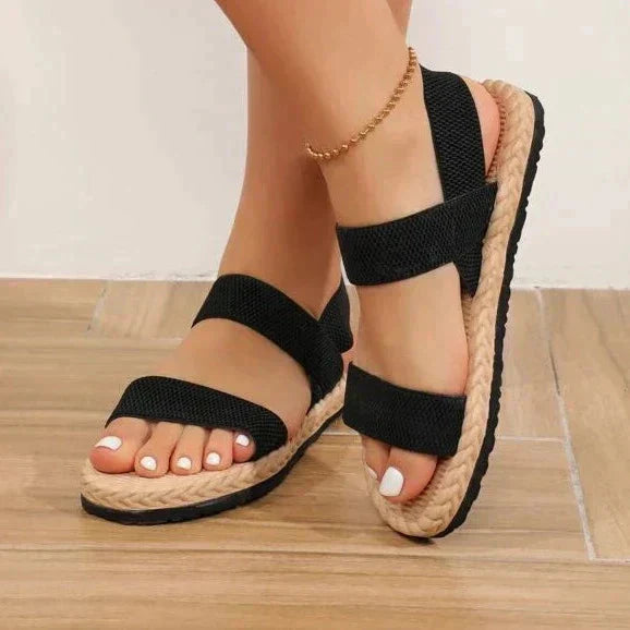 GR | Flat Sandals with Elastic Straps, Summer Shoes, Women's Sandals