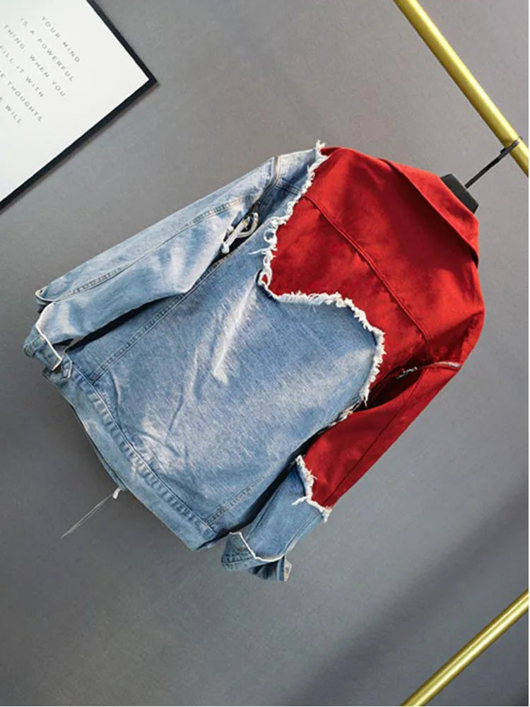 inspired denim patchwork jacket